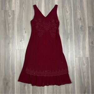 Vintage Clara Maroon Sequin Beaded Dress Size‎ M Midi Holiday Party Cocktail 90s
